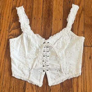 Urban Outfitters White Eyelet Lace-Up Crop Top